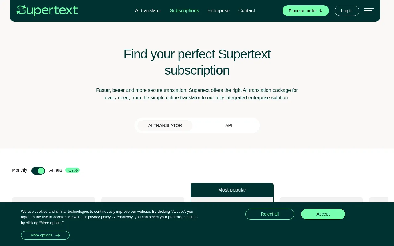 Supertext — pricing page