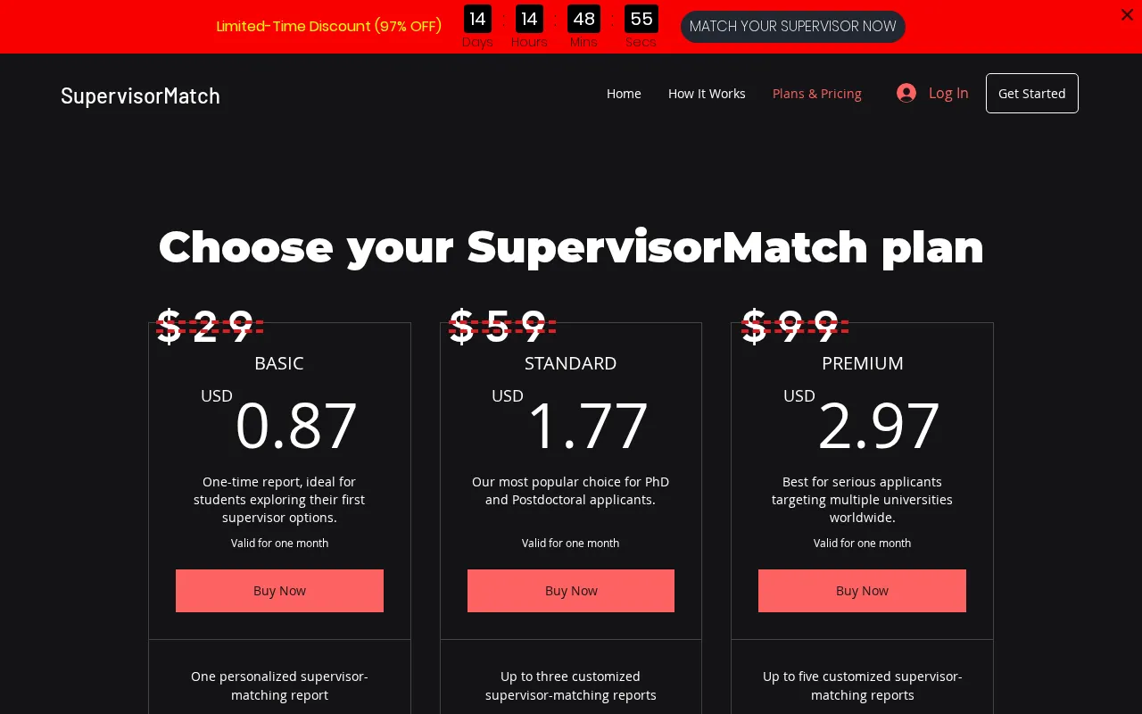 SupervisorMatch — pricing page