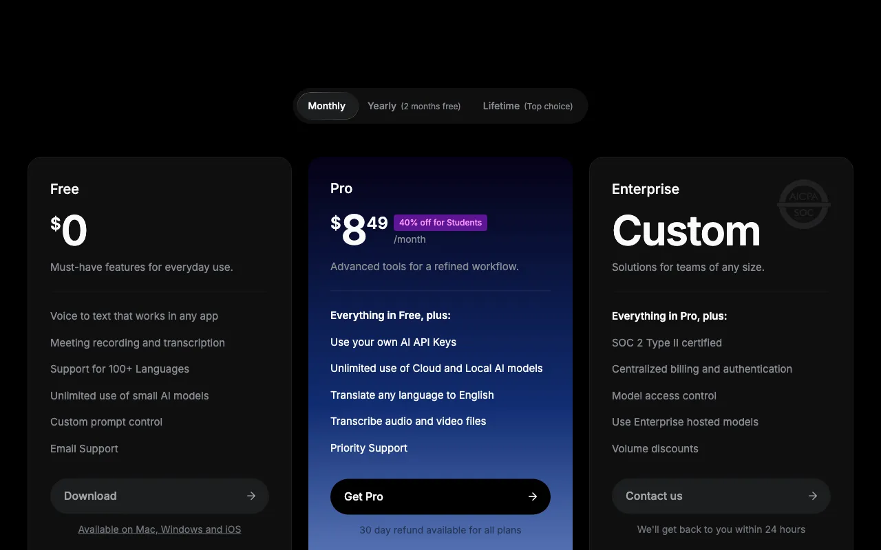 superwhisper — pricing page