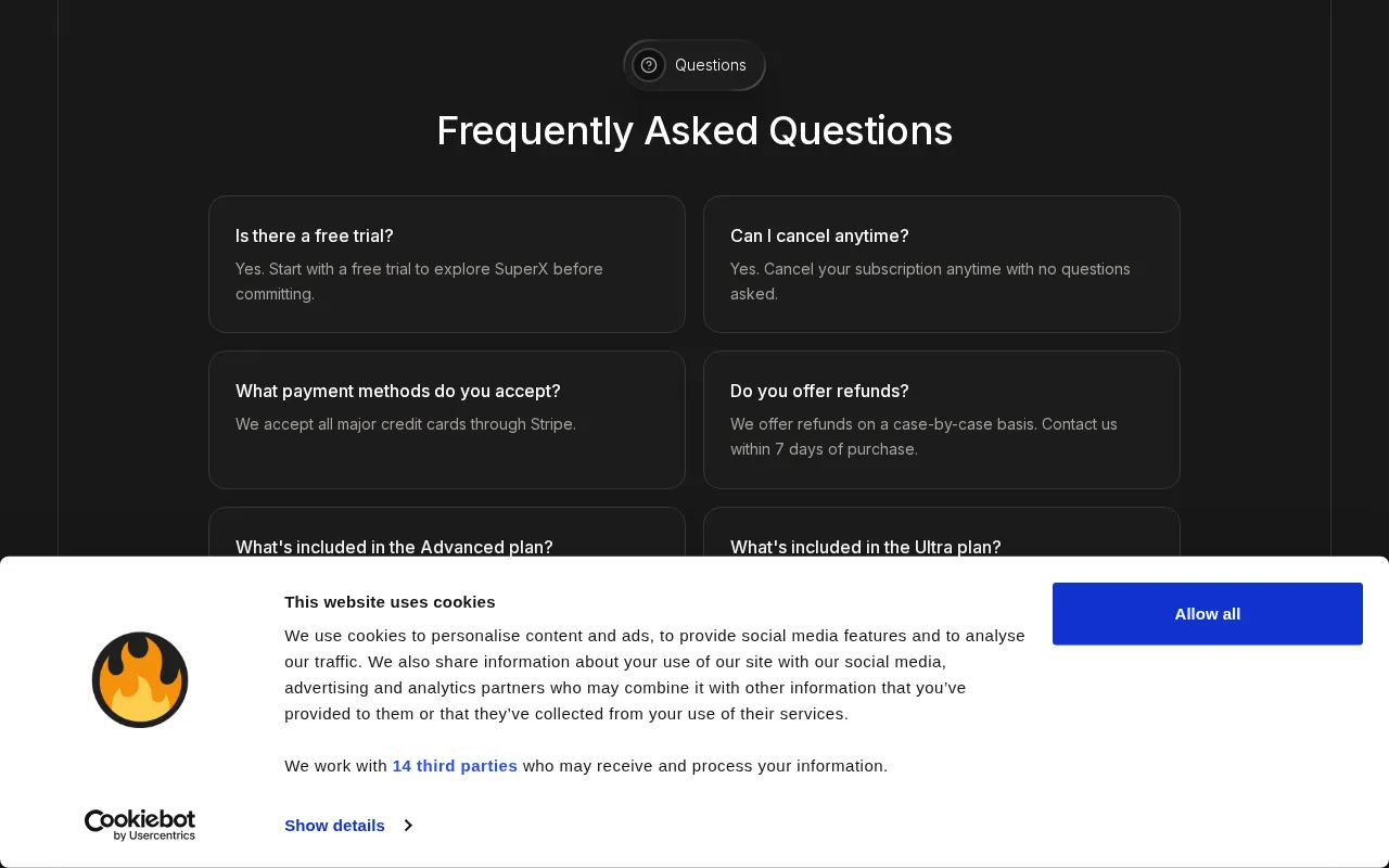 SuperX — pricing page