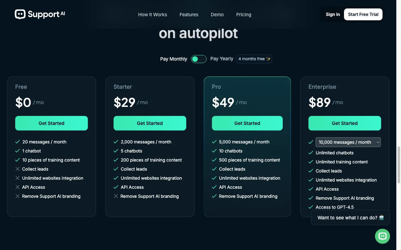 SupportAI — pricing page