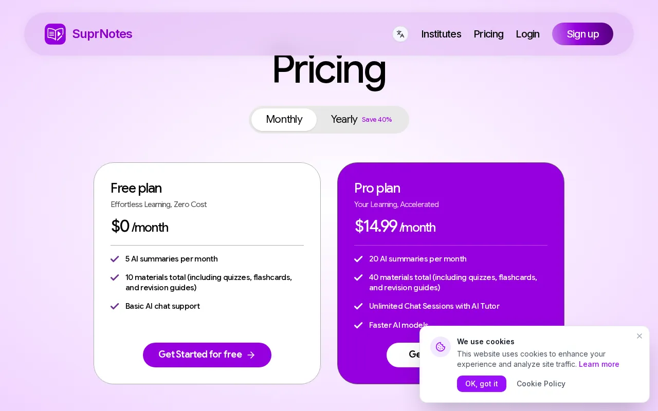 Suprnotes — pricing page