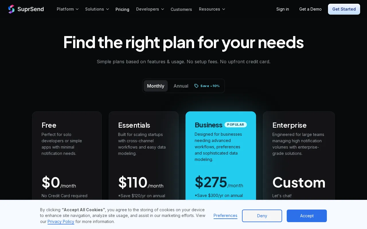 SuprSend — pricing page