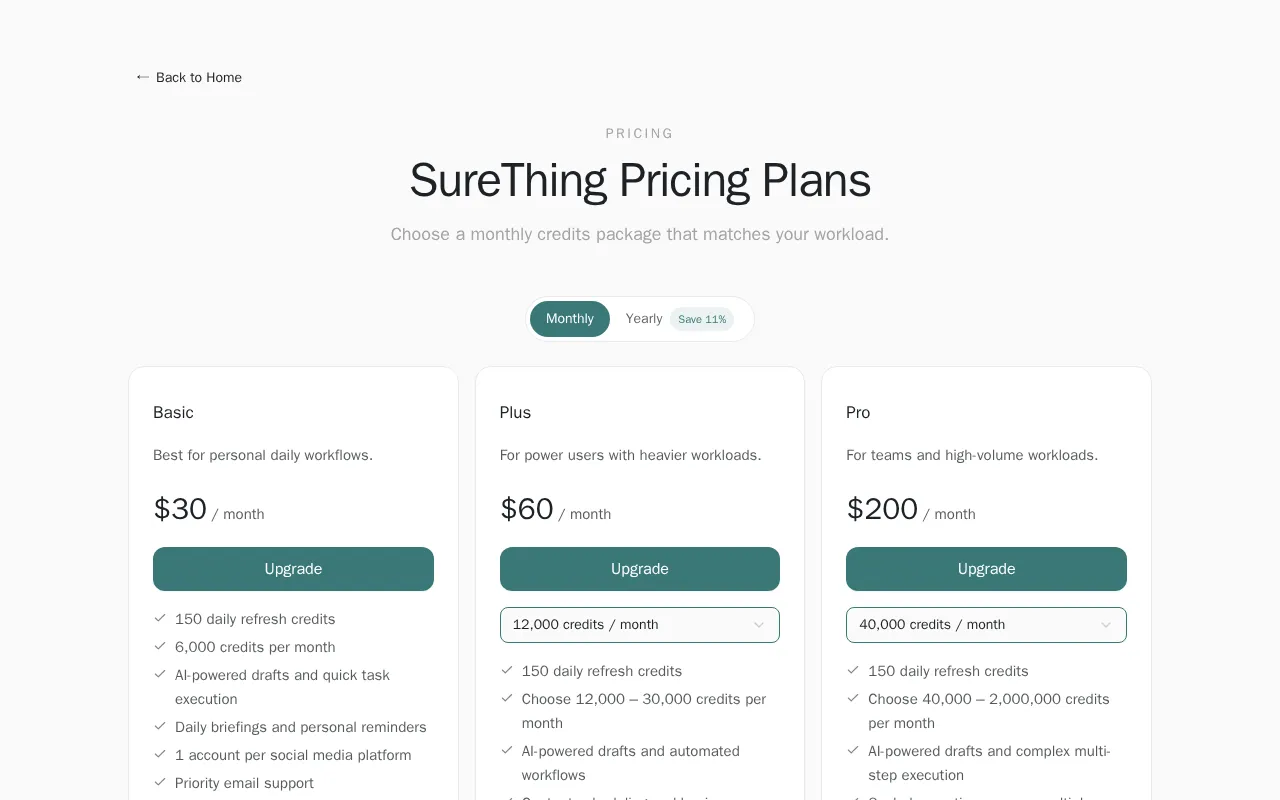 SureThing — pricing page