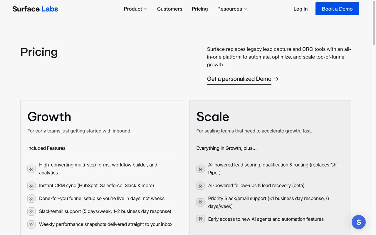 Surface Labs — pricing page
