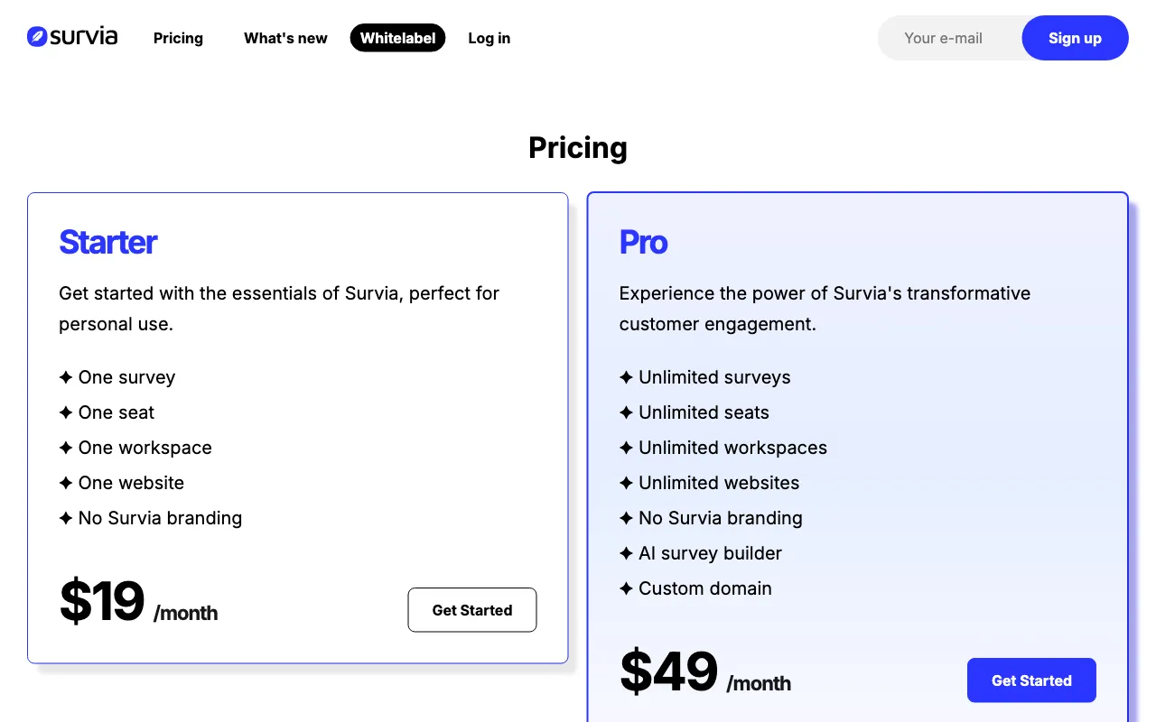 Survia — pricing page
