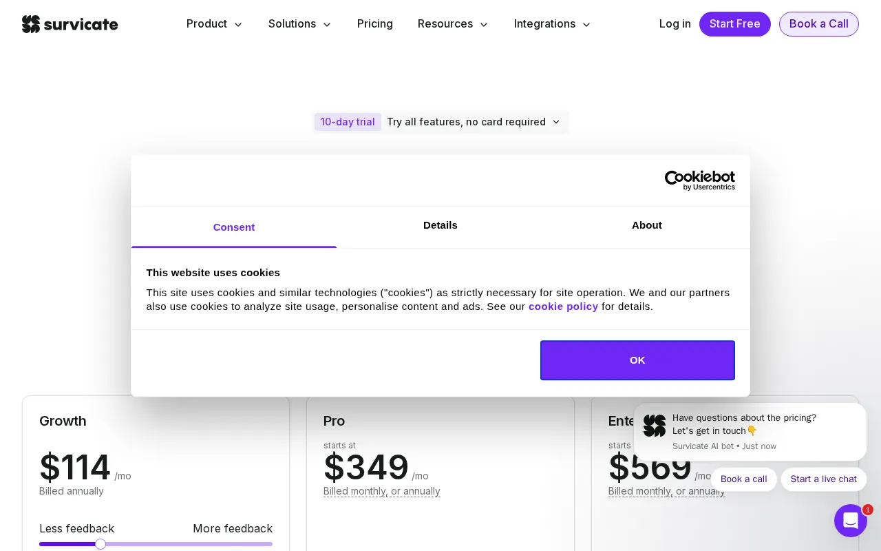 Survicate — pricing page