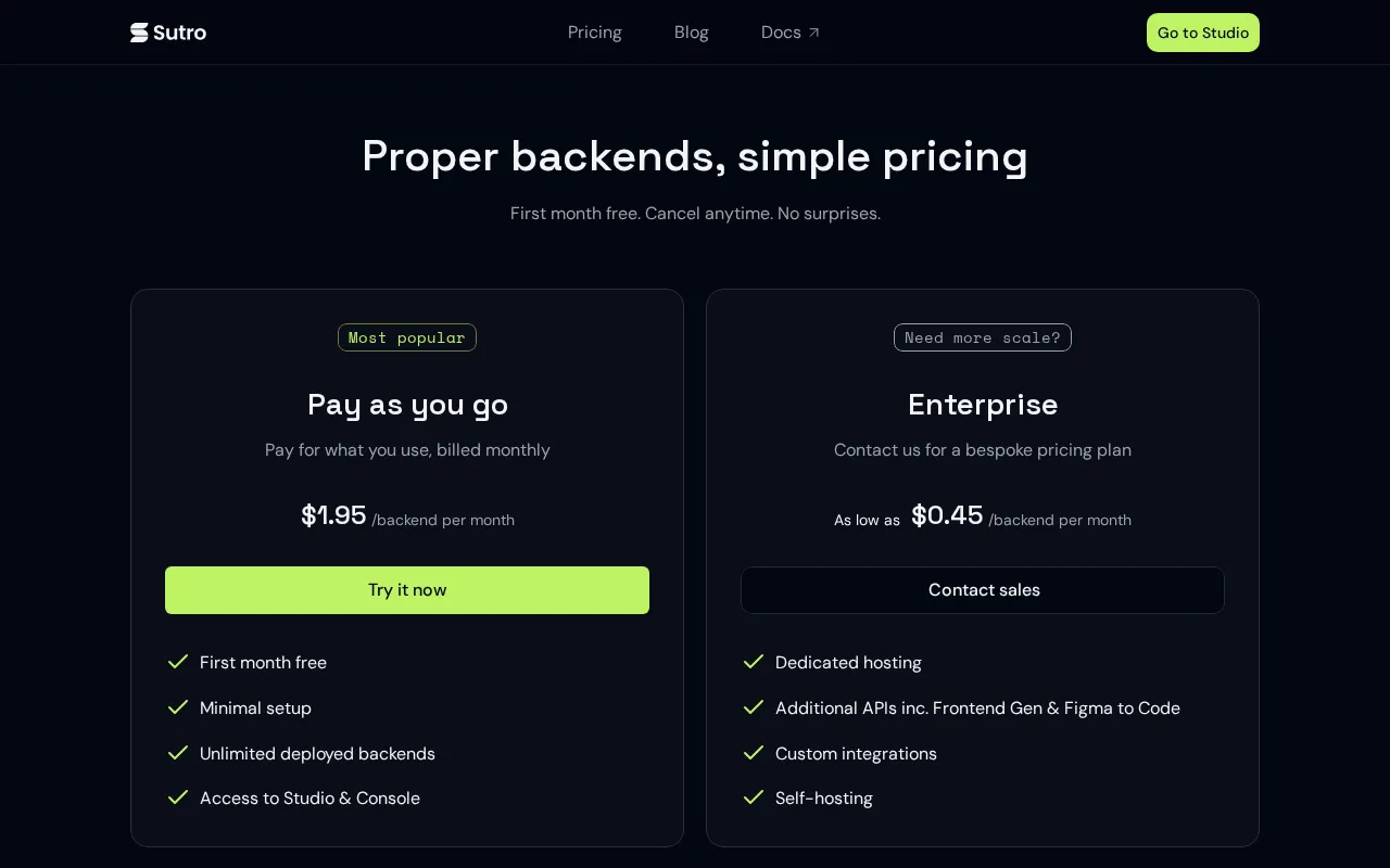 Sutro — pricing page