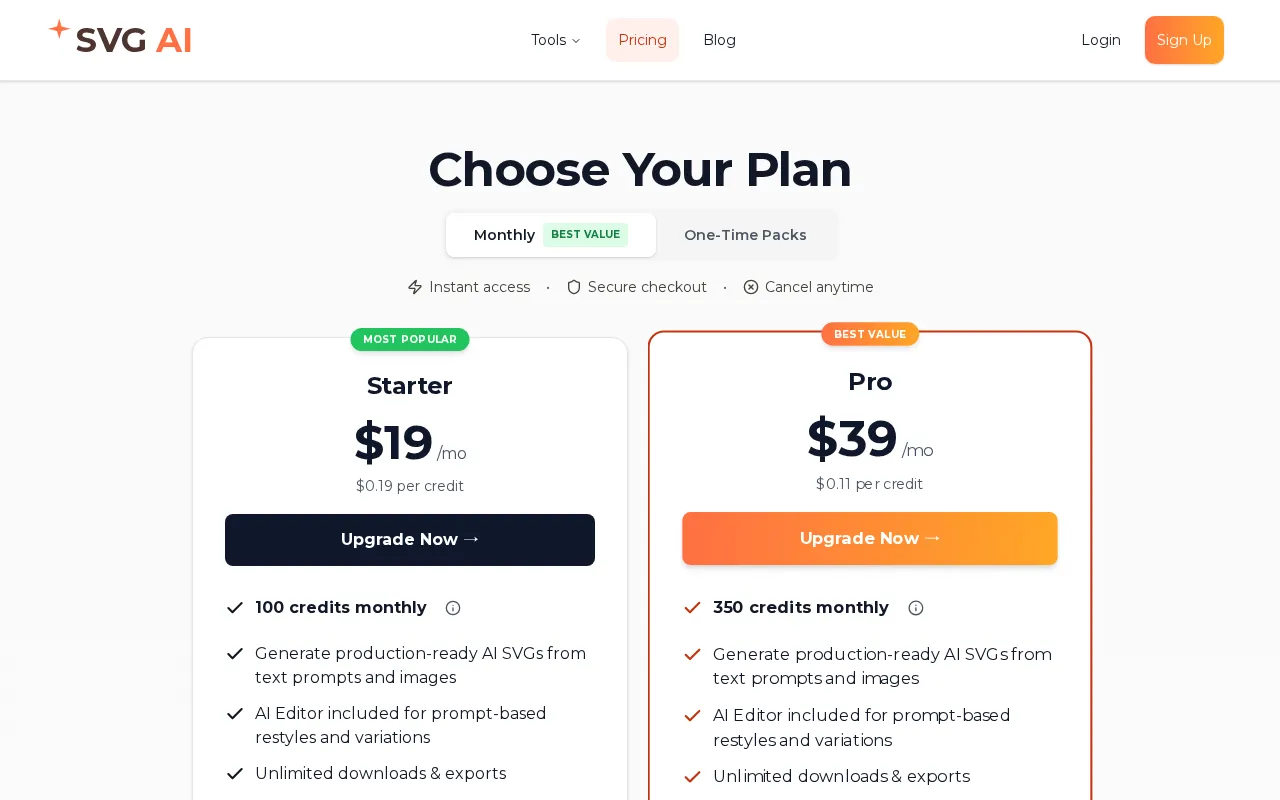 SVG AI — pricing page