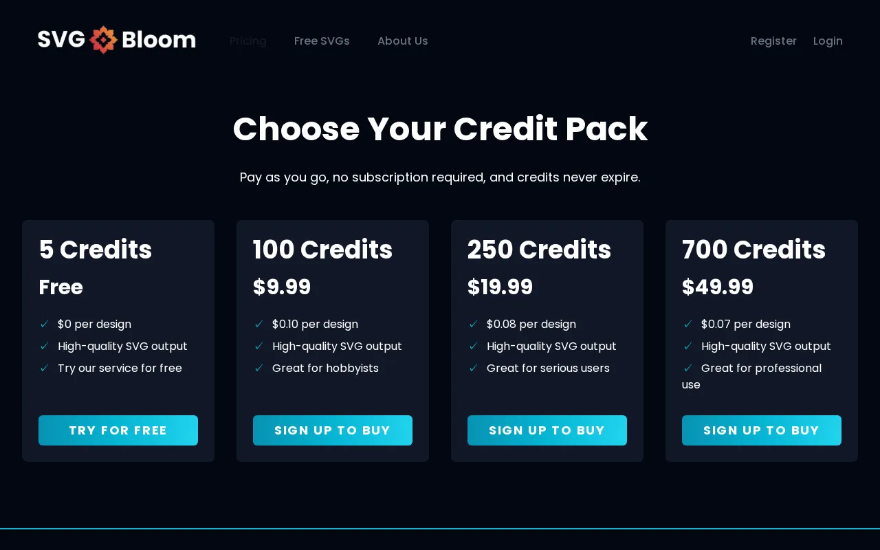 SVG Bloom — pricing page