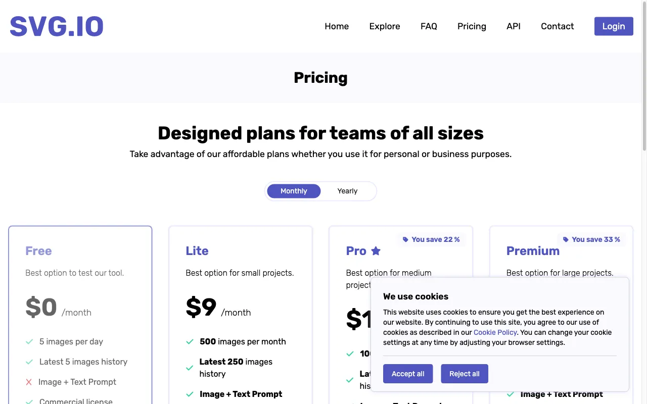 SVG.io — pricing page