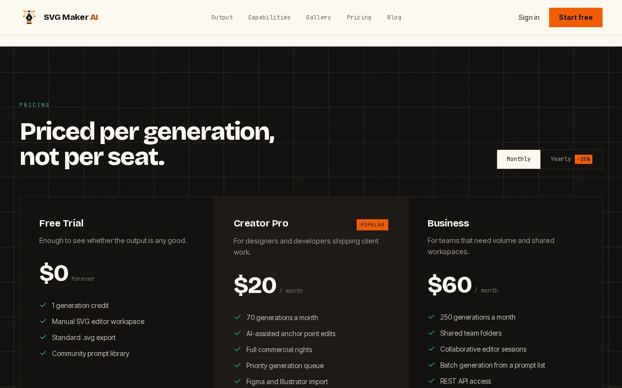 SVG Maker AI — pricing page