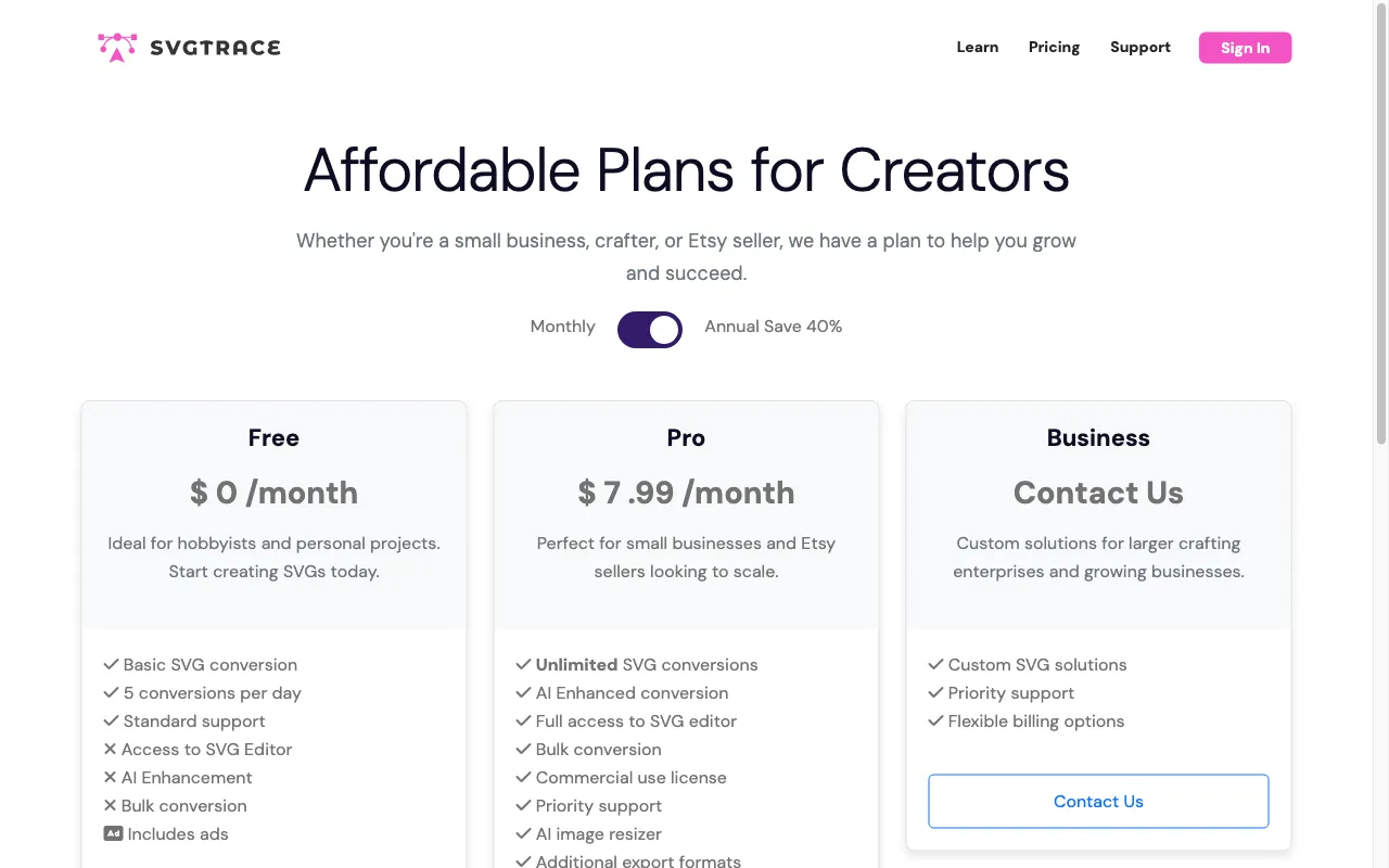 svgtrace.com — pricing page