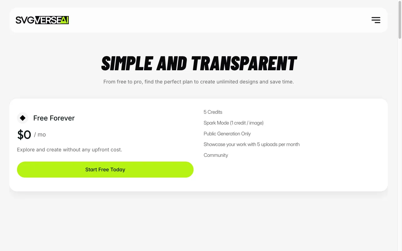 SVGverseAI — pricing page