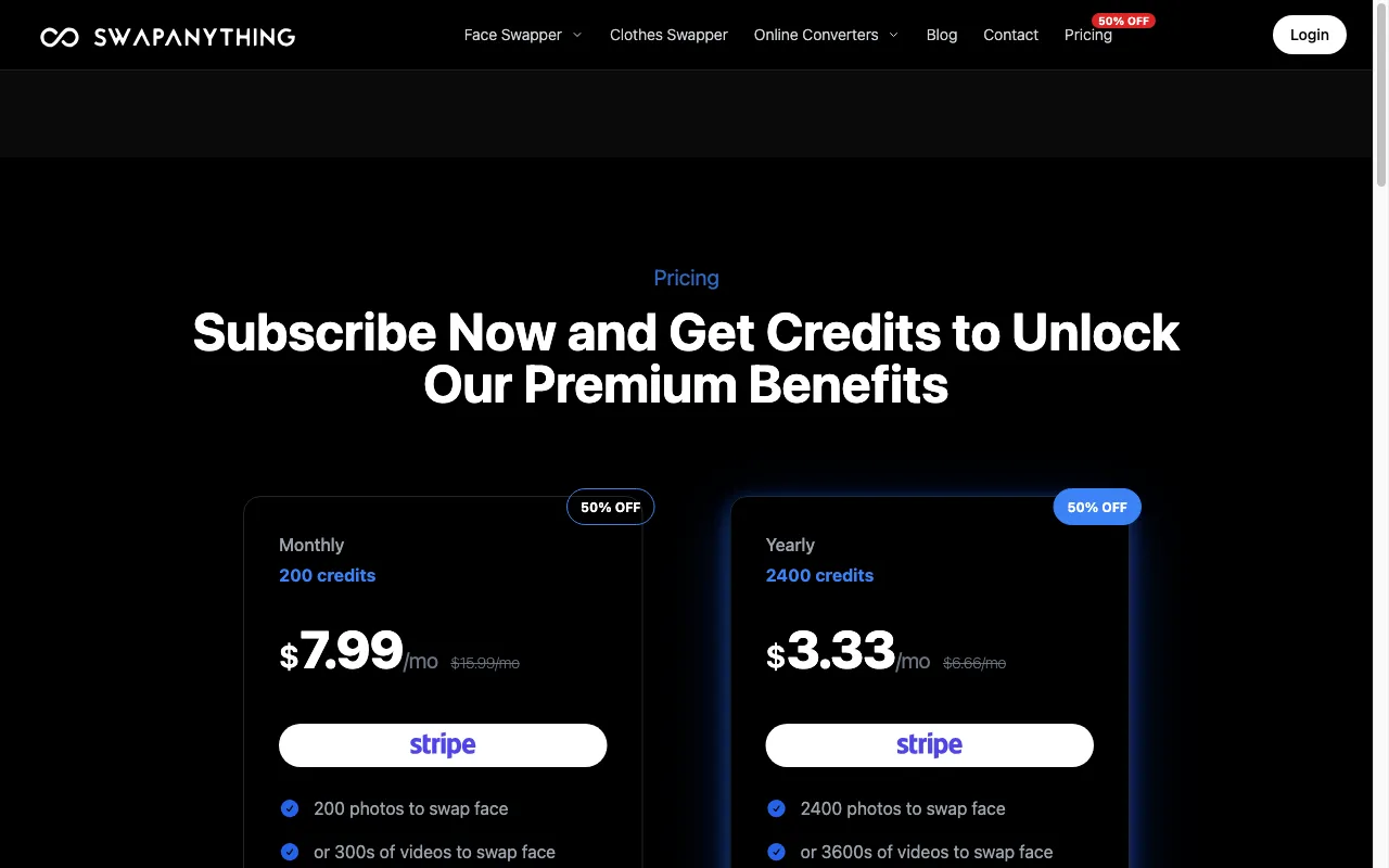 SwapAnything.io — pricing page
