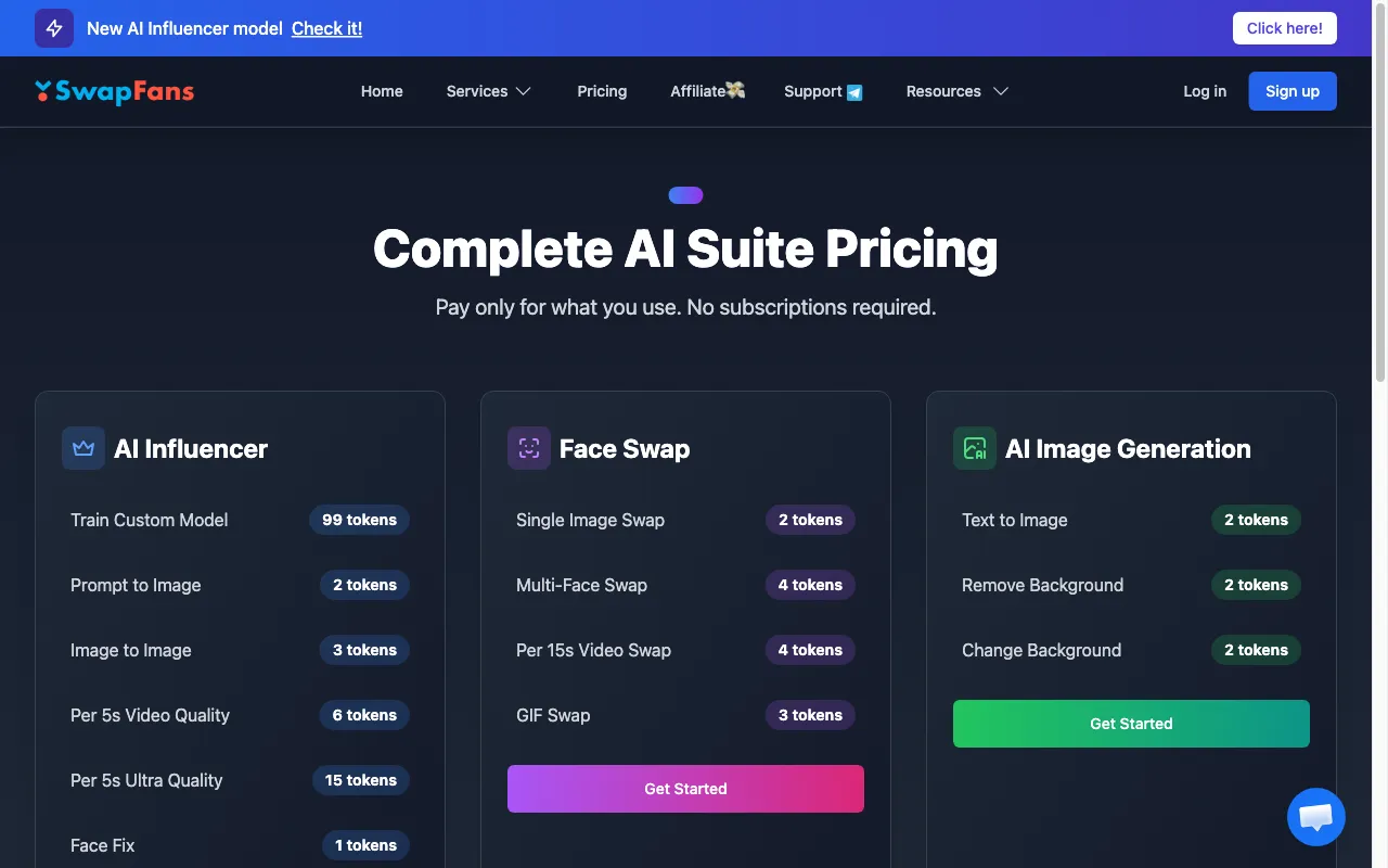 SwapFans — pricing page