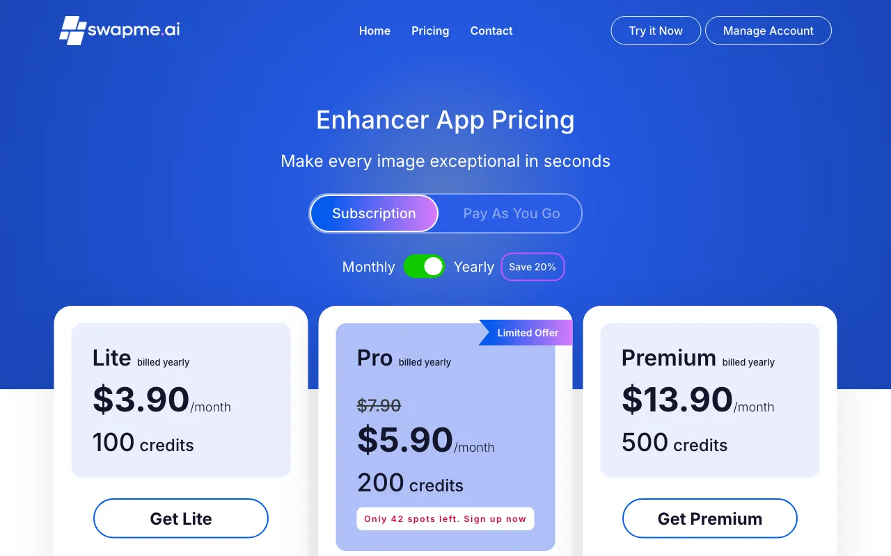 swapme.ai — pricing page