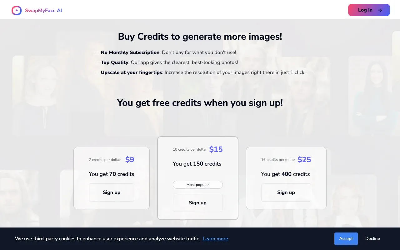 SwapMyFace — pricing page