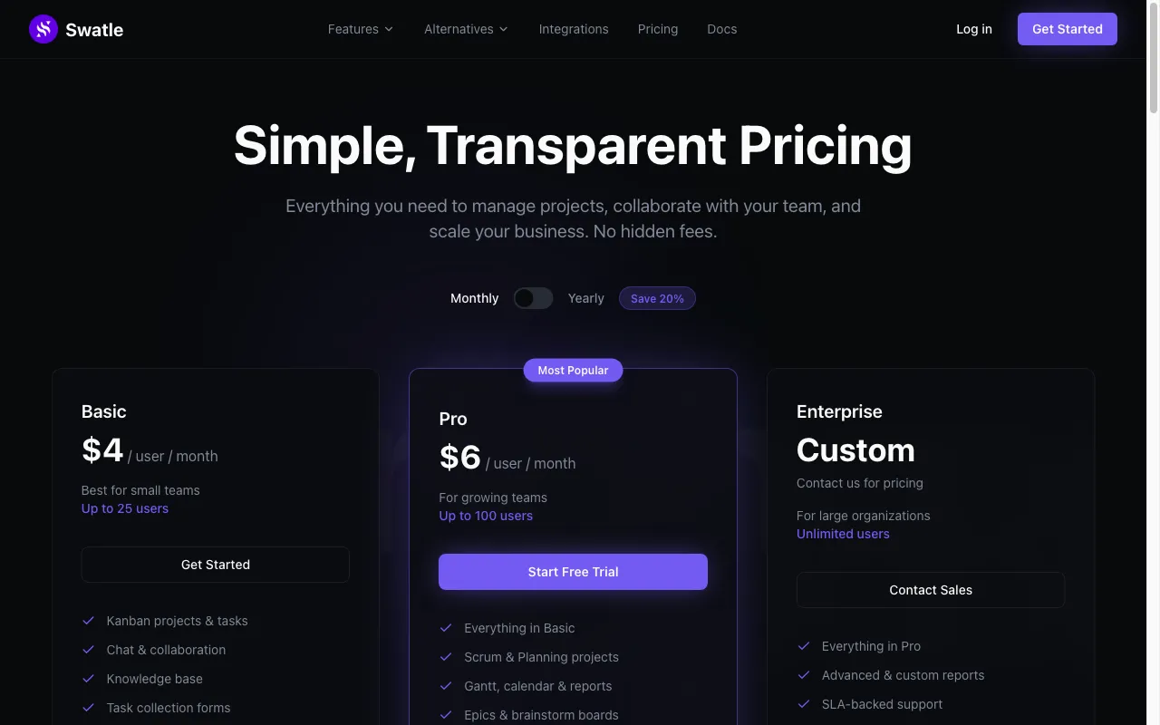 Swatle — pricing page