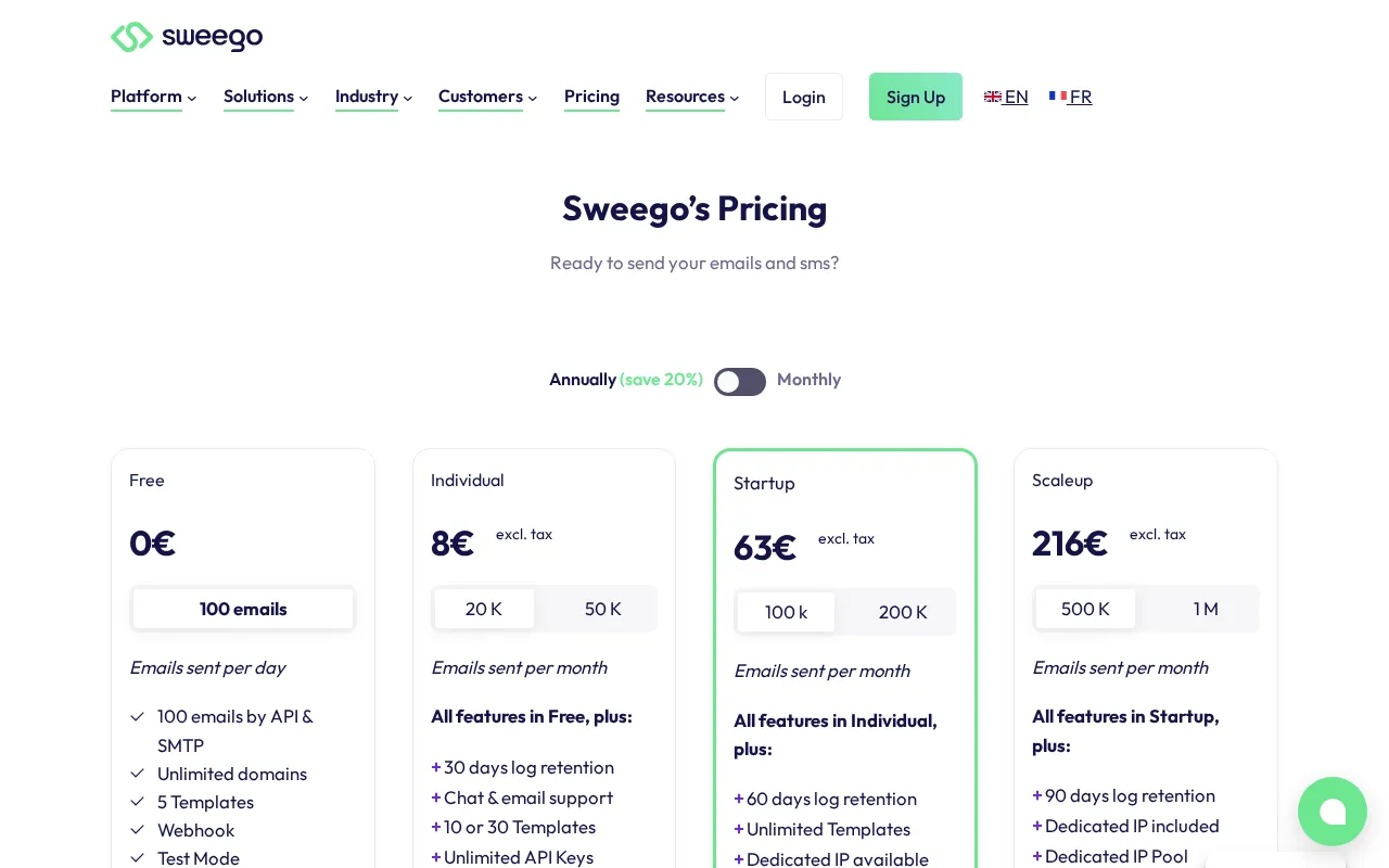 Sweego — pricing page