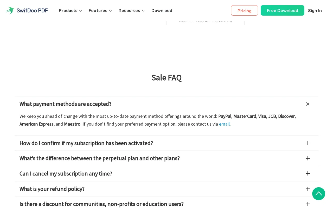 SwifDoo PDF — pricing page