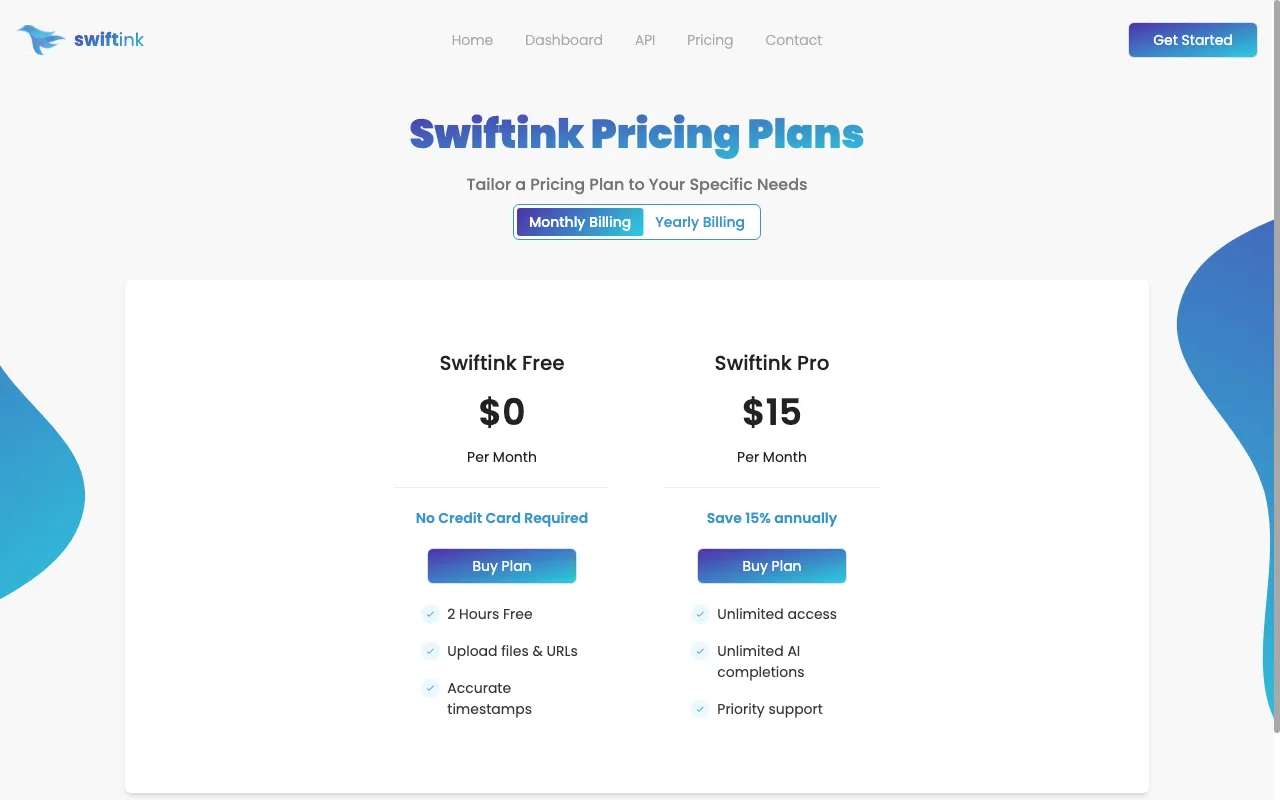 Swiftink — pricing page