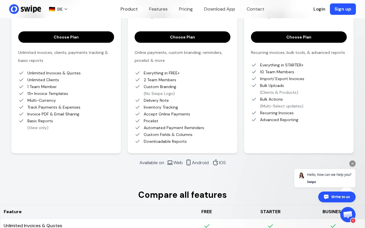 Swipe — pricing page