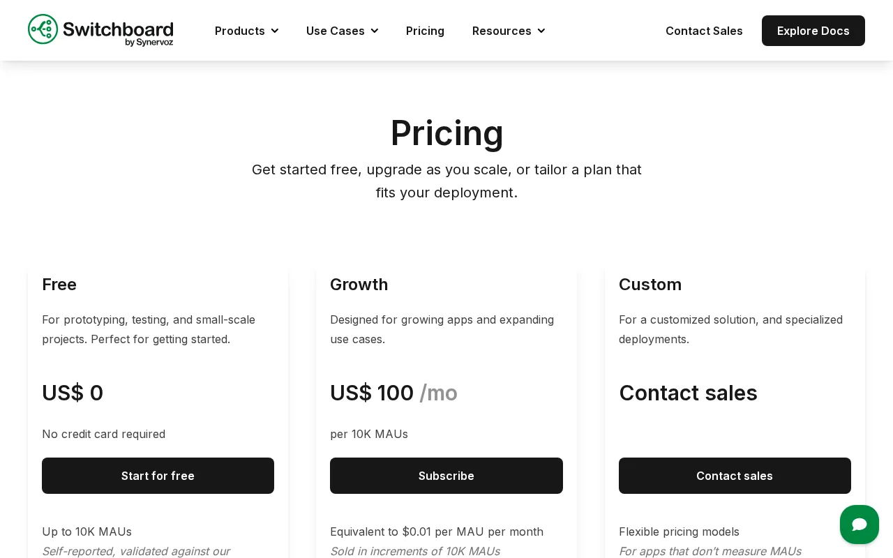 Switchboard Audio SDK — pricing page