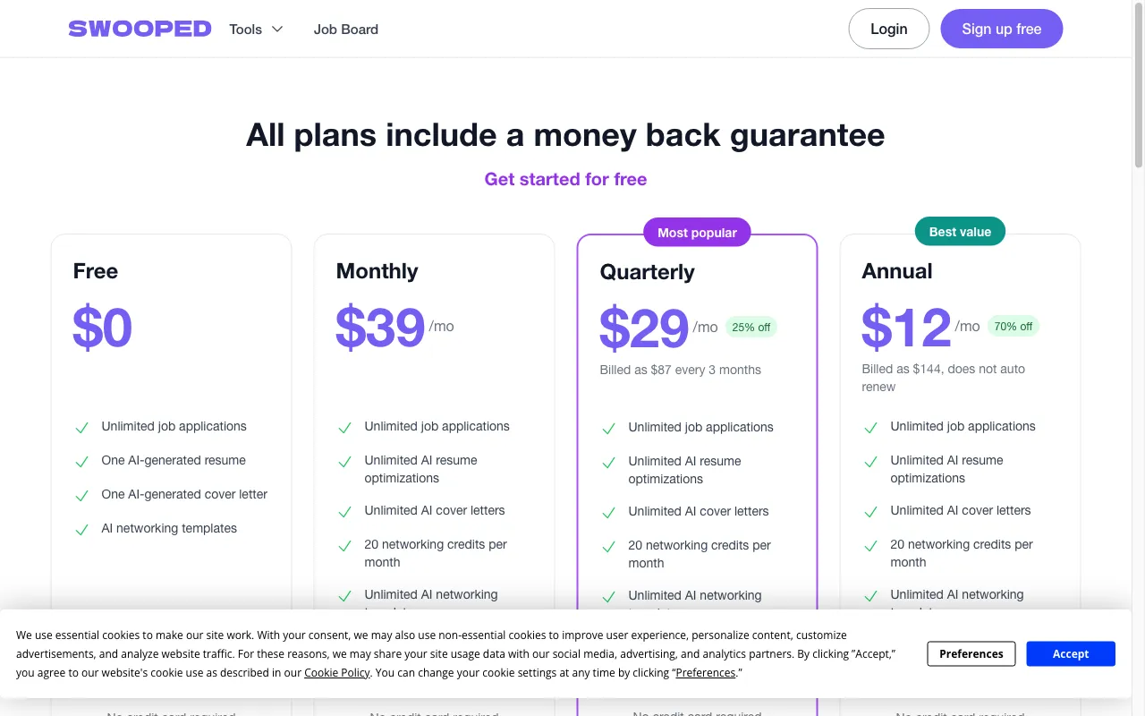 Swooped — pricing page