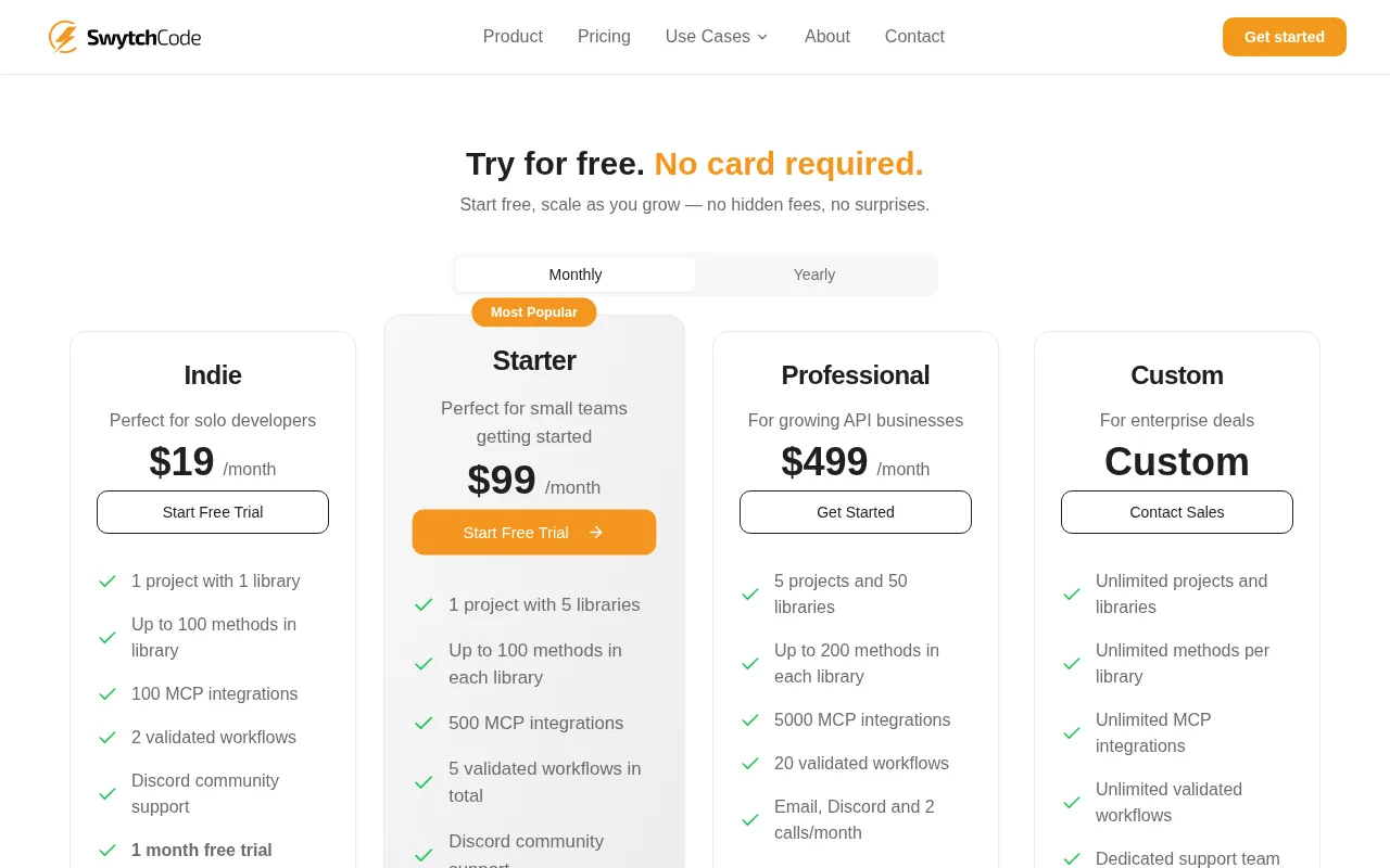 Swytchcode — pricing page