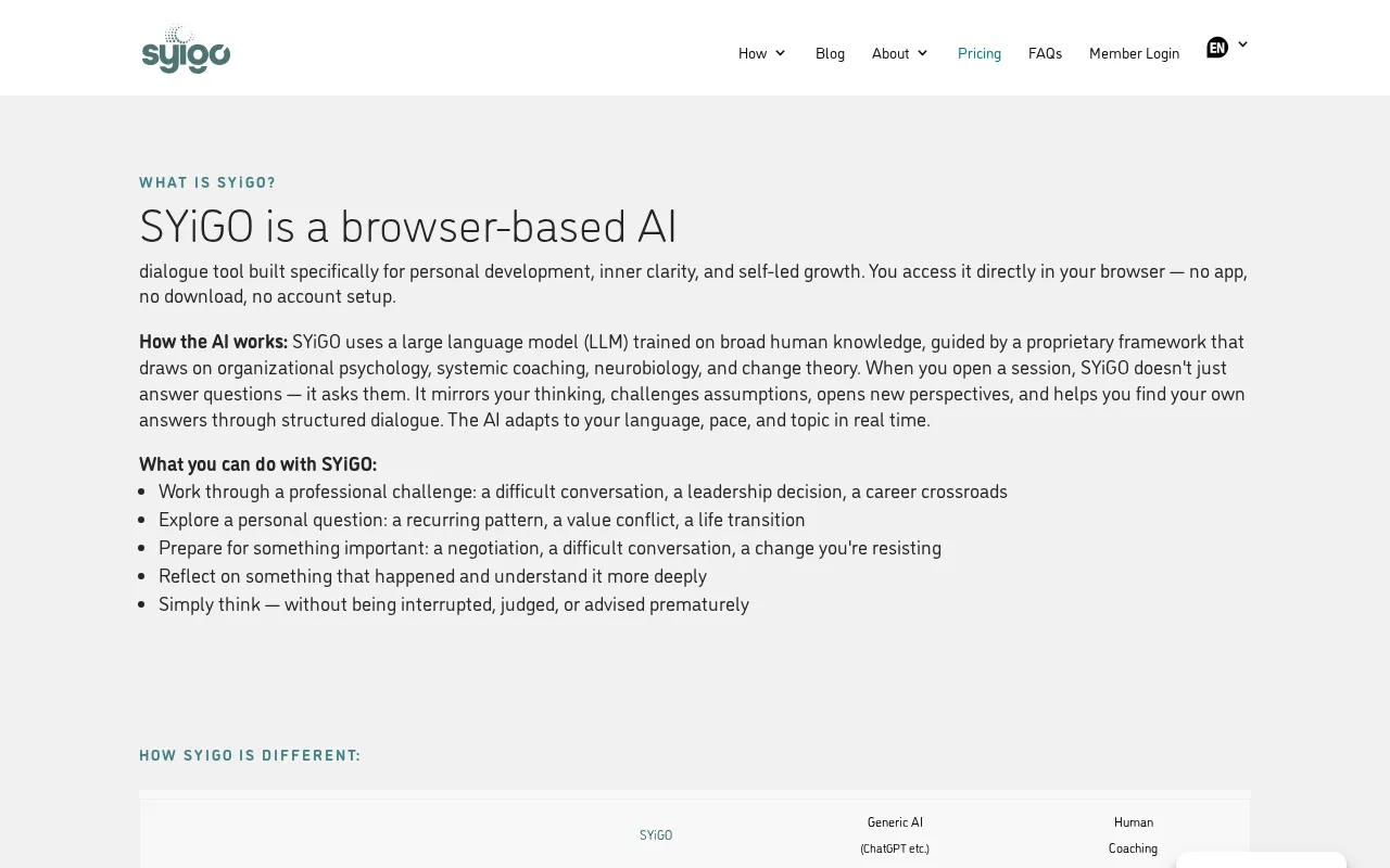 SYiGO — pricing page