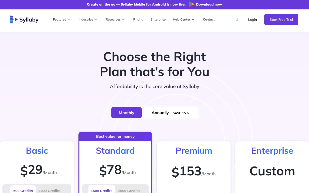 Syllaby — pricing page