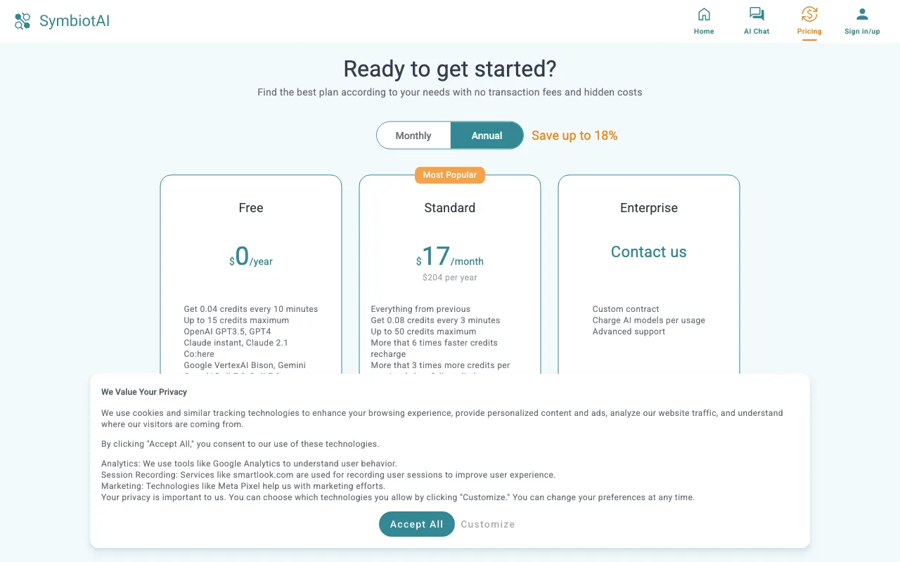 SymbiotAI — pricing page