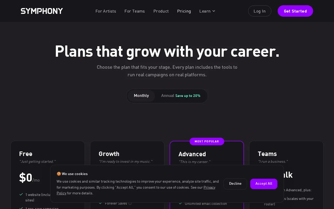 SymphonyOS — pricing page
