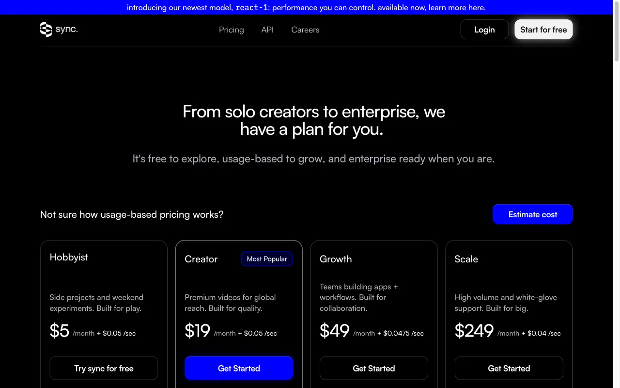 sync.so — pricing page