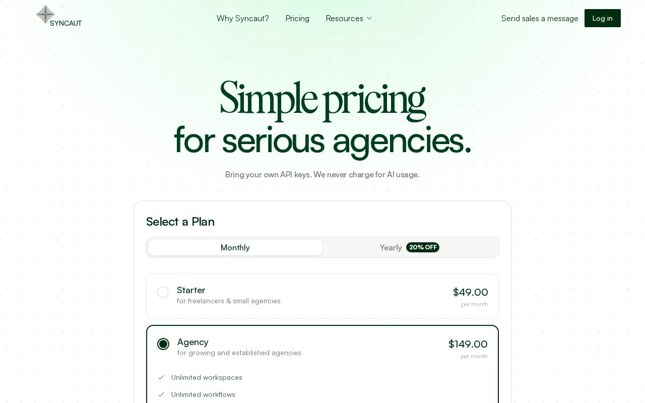 Syncaut — pricing page