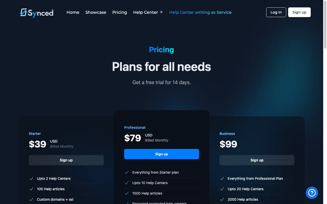 Synced.so — pricing page