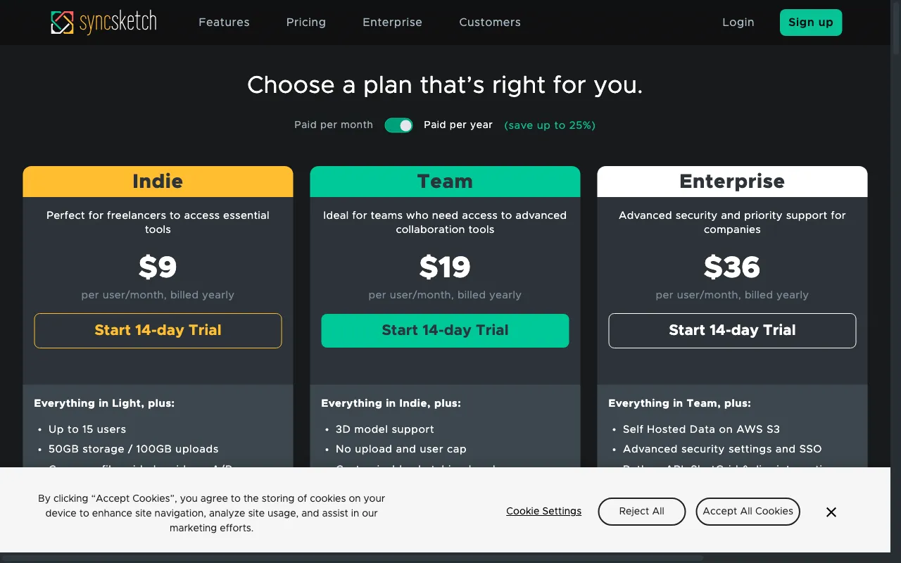 SyncSketch — pricing page