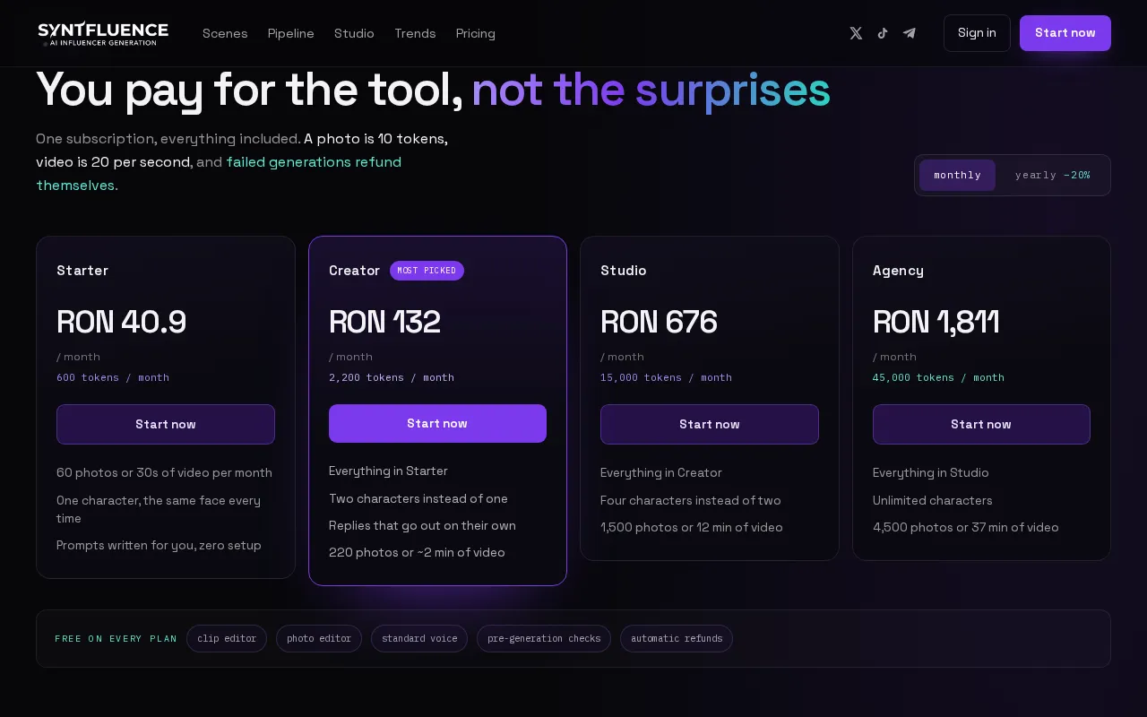 Syntfluence — pricing page