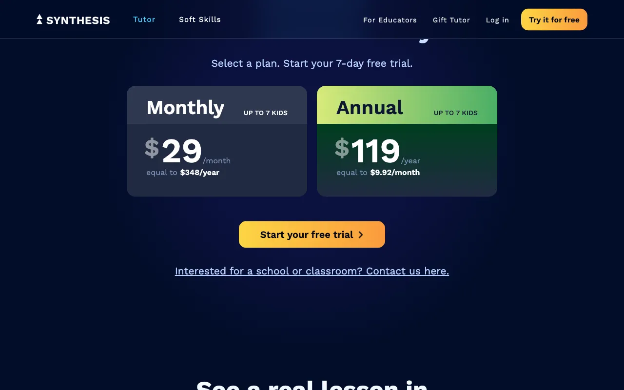 synthesis.com — pricing page