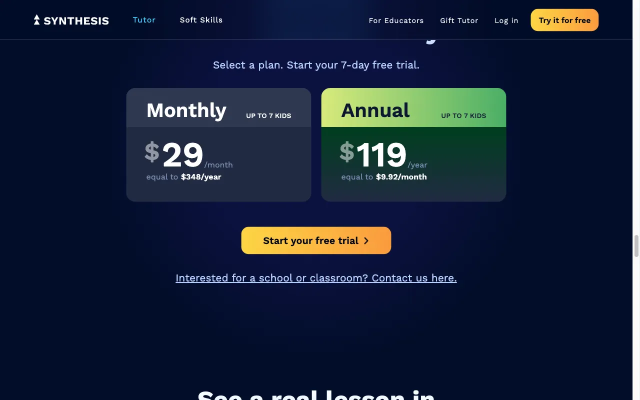 Synthesis — pricing page