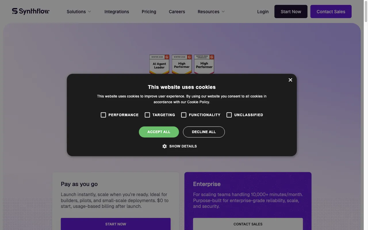 Synthflow AI — pricing page