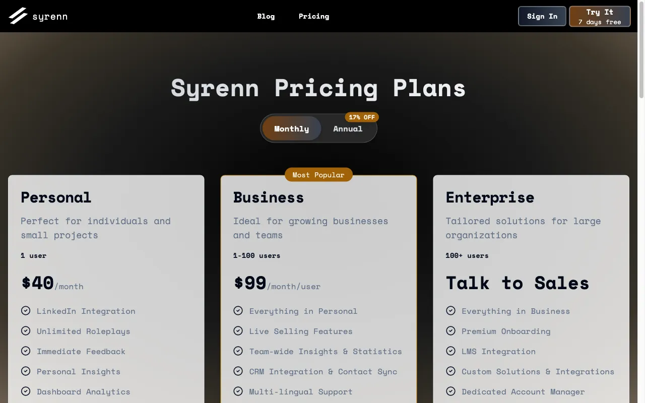Syrenn — pricing page