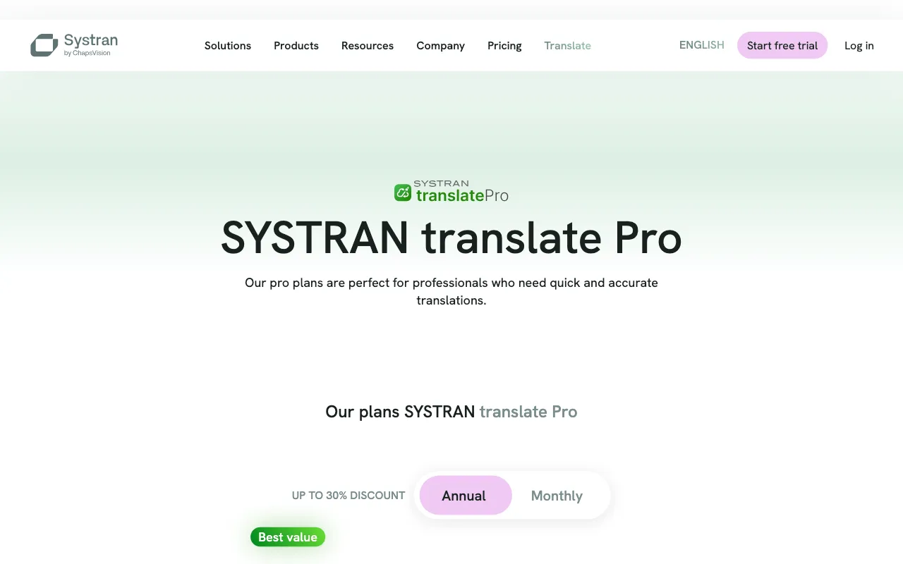 SYSTRAN — pricing page