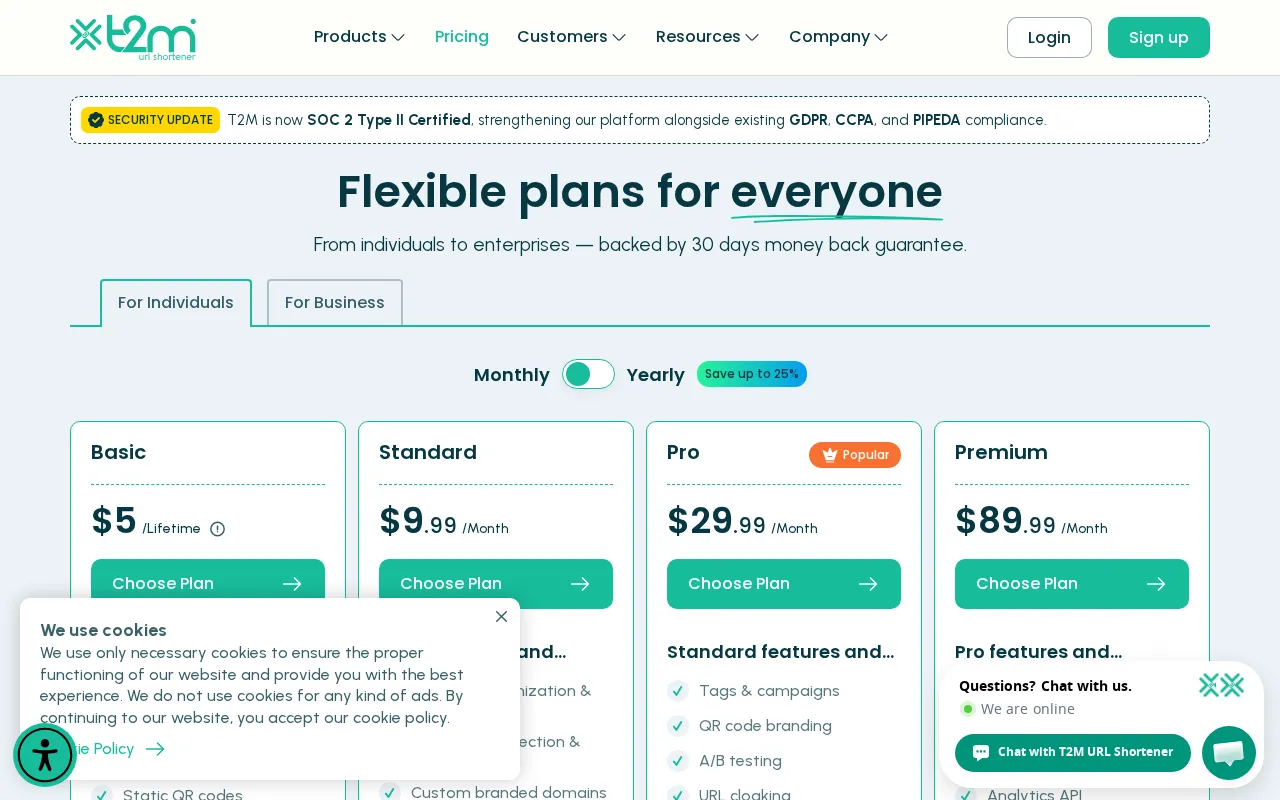 T2Mio — pricing page