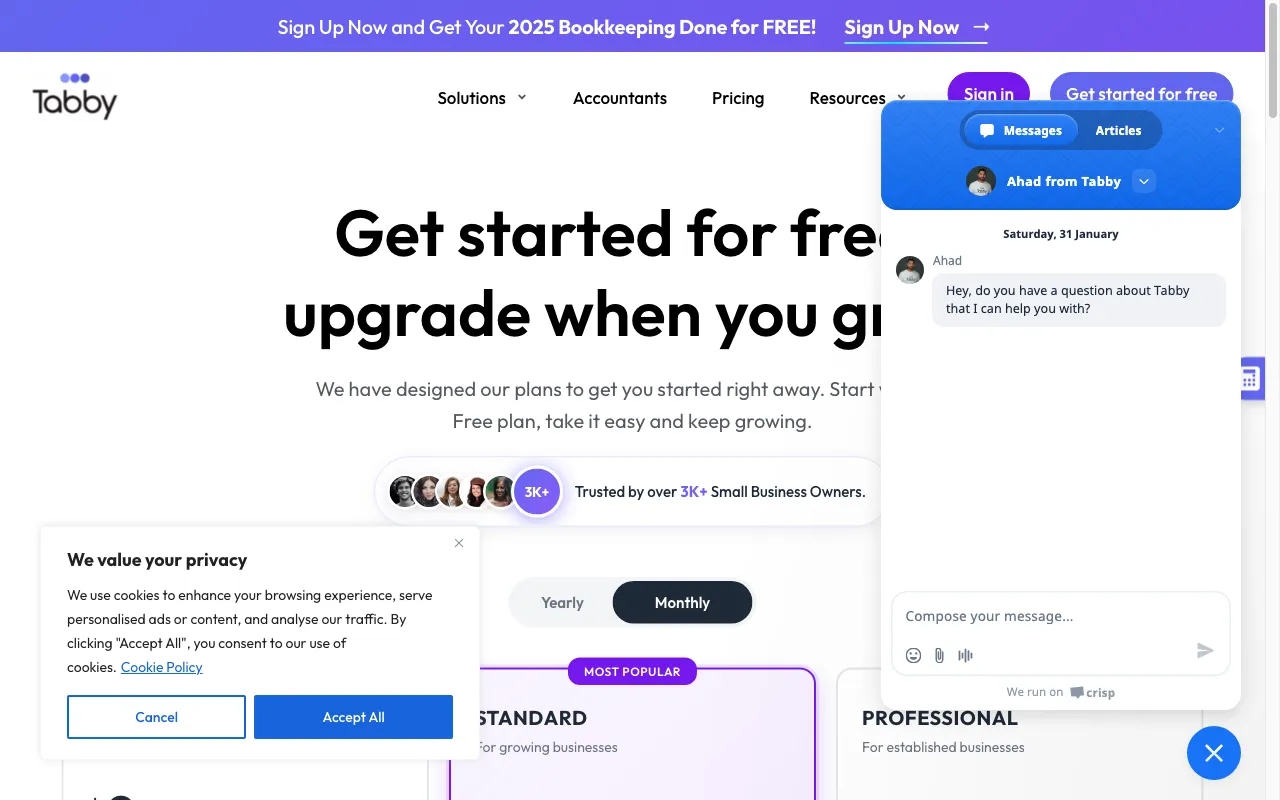Tabby — pricing page