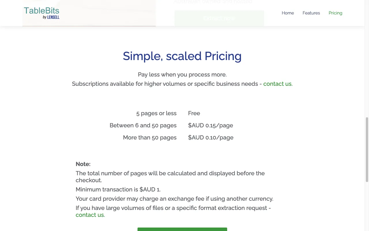 TableBits by LENSELL — pricing page