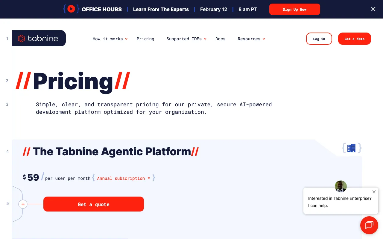 Tabnine — pricing page