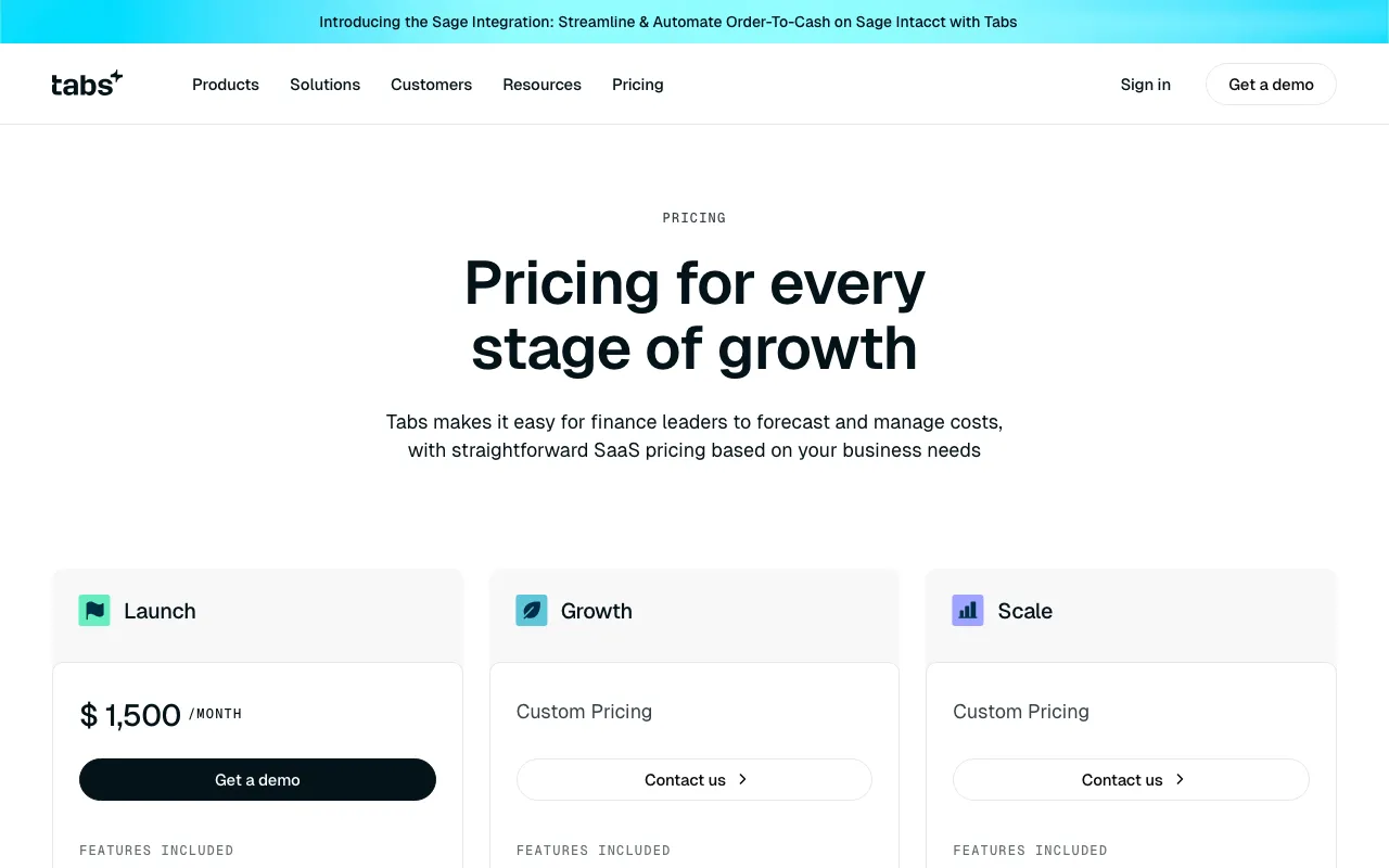 Tabs — pricing page