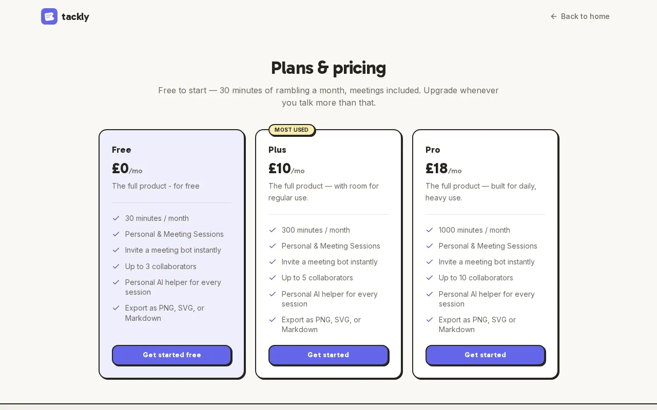 Tackly — pricing page